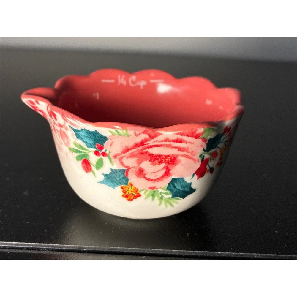 The Pioneer Woman Cheerful Rose Stoneware Measuring Cup Set Dishwasher Safe